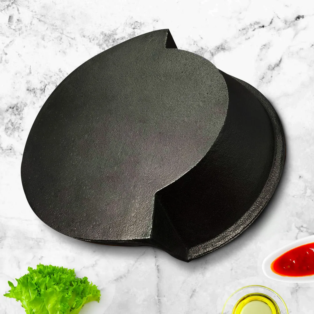 2PC 2 in 1 Cast Iron Ribbed Fry Pan Skillet Griddle BBQ and Steamboat Hot Pot