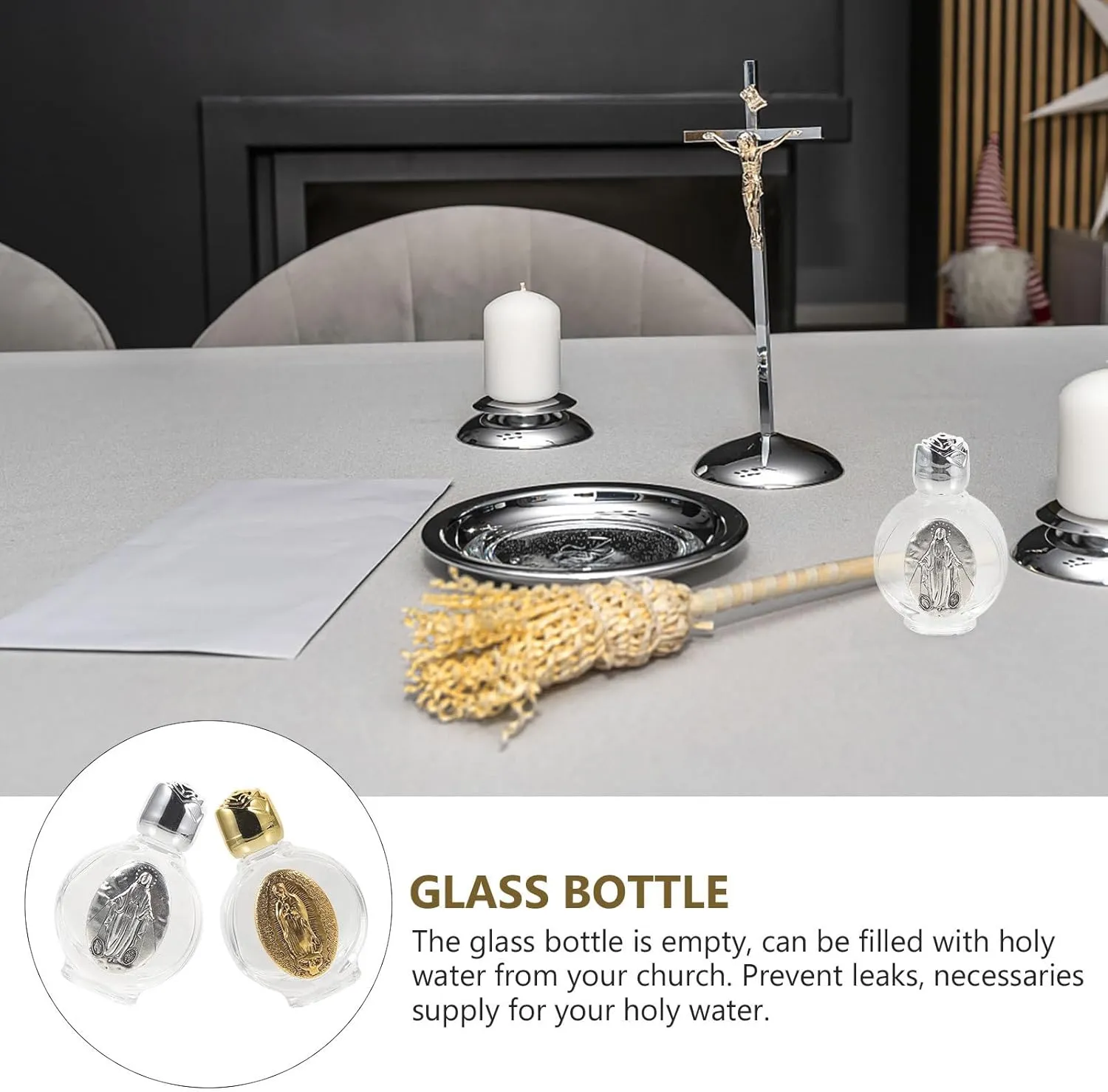2pcs Glass Holy Water Bottle, Decorative Bottles Holy Water Container, Religious Empty Oil Containers for Catholic Christian Party Church