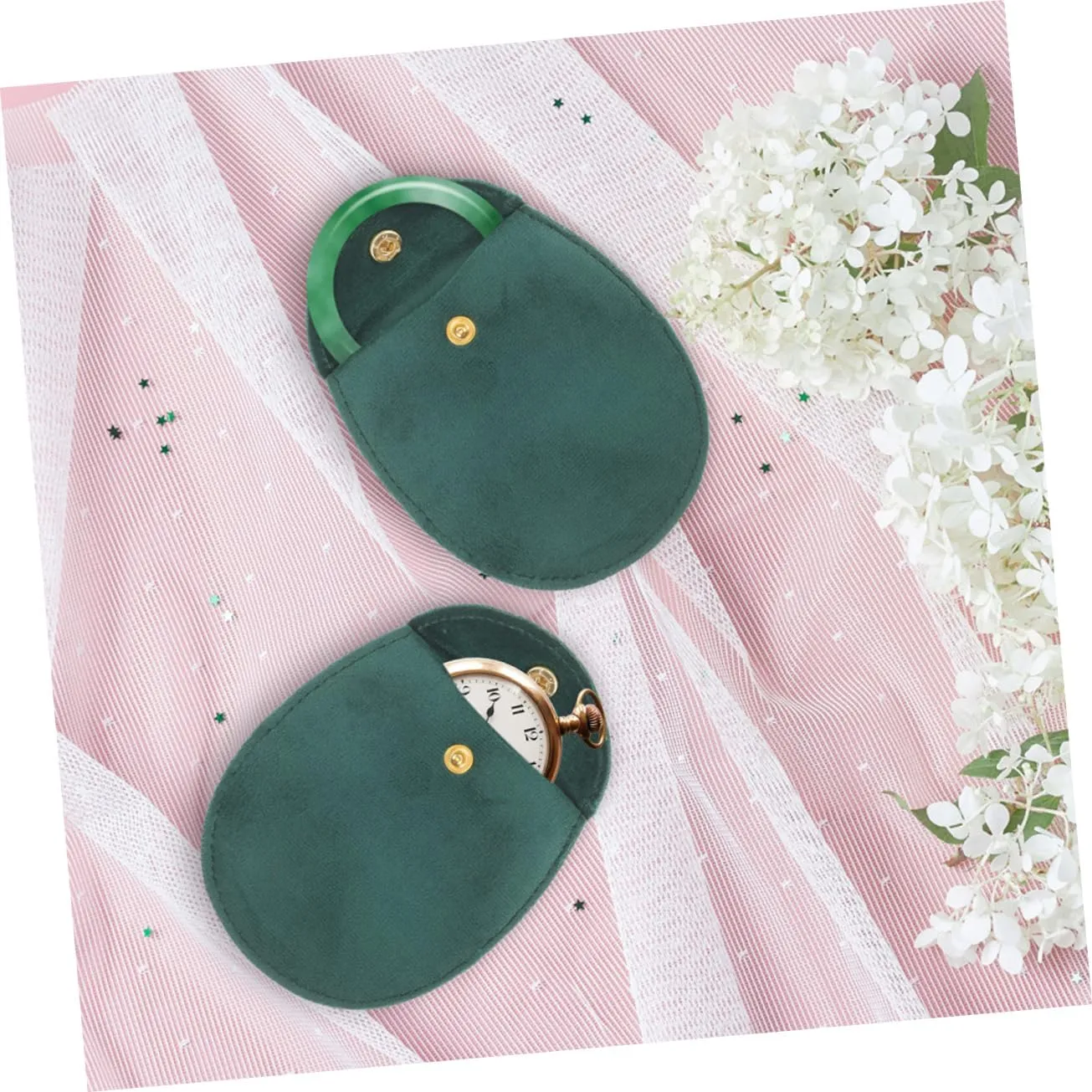 2sets Thick Fabric Watch Storage Pouch for Travel Portable Watch Bag with Snap Button Closure 10pcs*2