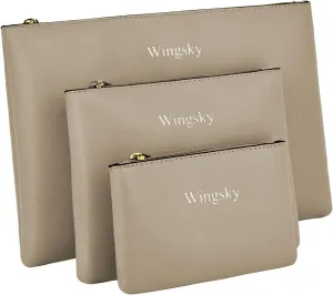 3 Pack Makeup Bag for Purse, Vegan Leather, Travel Makeup Pouch Cosmetic Bag Zipper Pouch Bags,Travel Toiletry Bags for Women (B Grey, 12.6x9 inch)