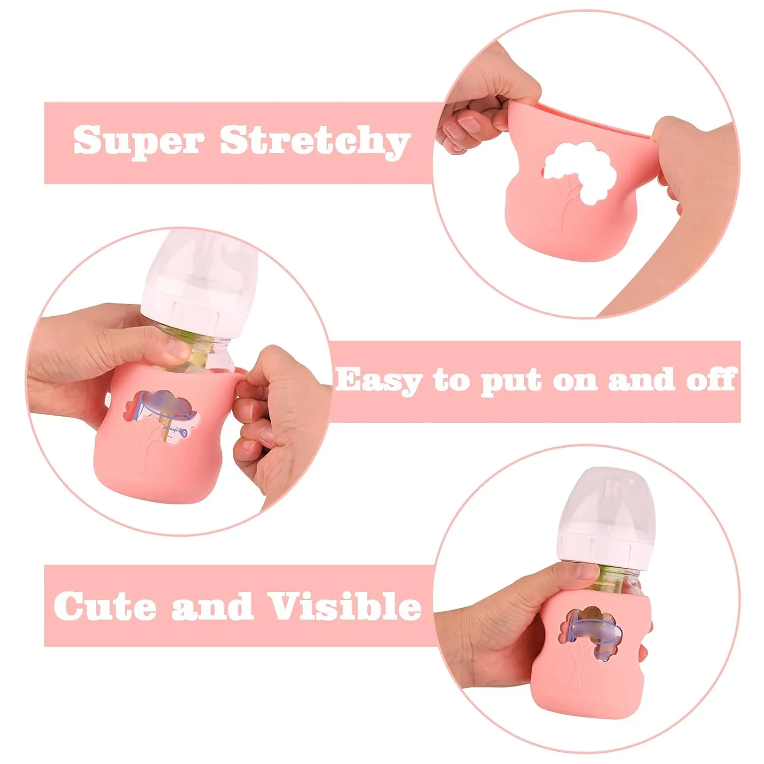 3 Pack Silicone Sleeves for Dr. Brown's Natural Glass Baby Bottles, Anti Breakage Baby Bottle Holder, Compatible Dr. Brown Wide-Neck Glass Baby Bottles 5 oz (White Pink Purple)