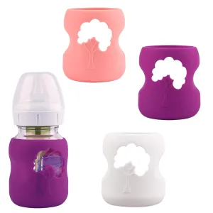 3 Pack Silicone Sleeves for Dr. Brown's Natural Glass Baby Bottles, Anti Breakage Baby Bottle Holder, Compatible Dr. Brown Wide-Neck Glass Baby Bottles 5 oz (White Pink Purple)
