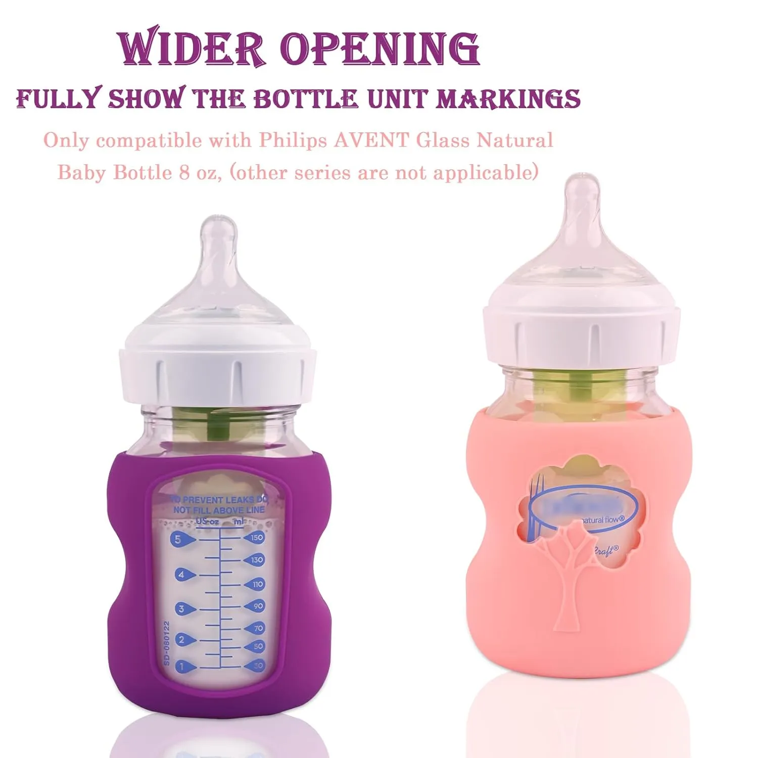 3 Pack Silicone Sleeves for Dr. Brown's Natural Glass Baby Bottles, Anti Breakage Baby Bottle Holder, Compatible Dr. Brown Wide-Neck Glass Baby Bottles 5 oz (White Pink Purple)