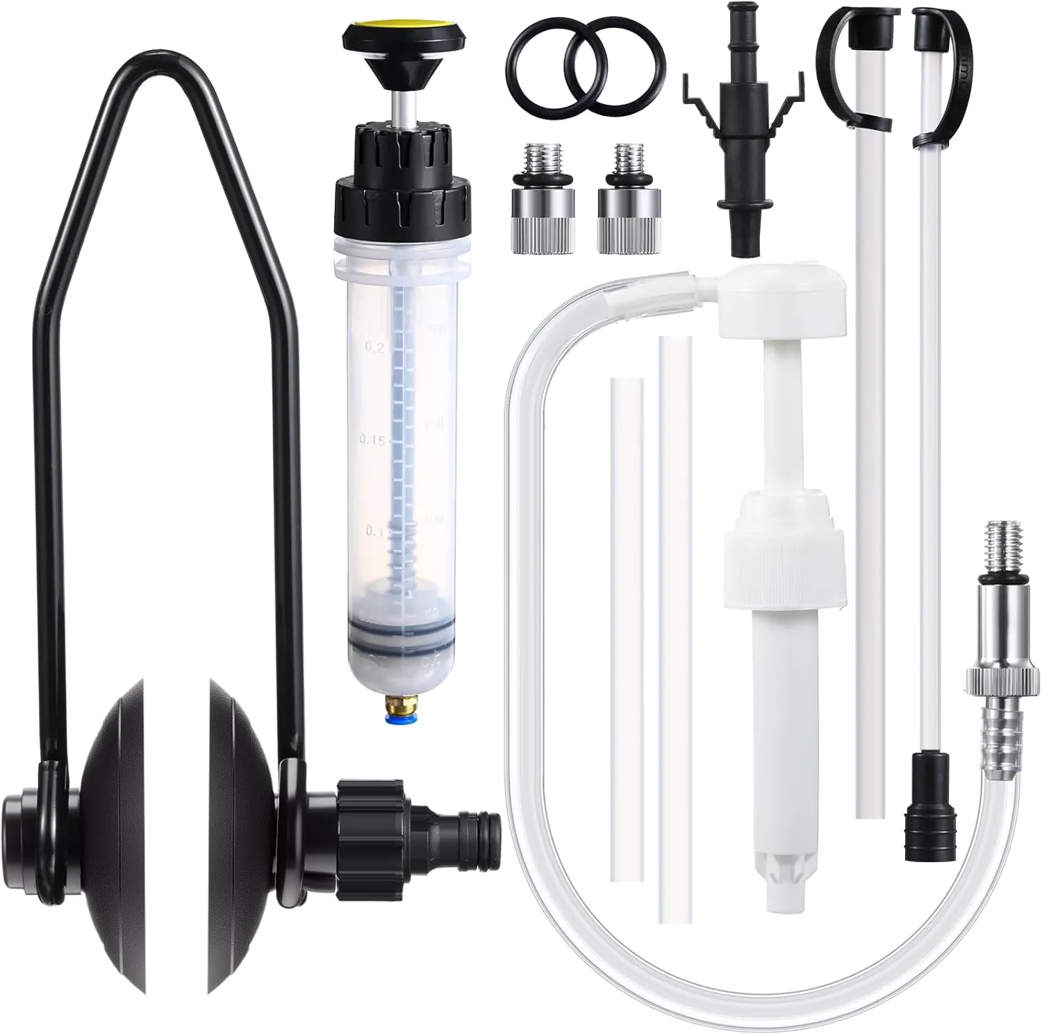 3 Pcs Outboard Motor Flusher, Lower Unit Oil Pump and Fluid Extractor Pump Set Double Sided Engine Motor Flusher Fluid Pump with Hose and Locking Adapter for Most Marine Motors