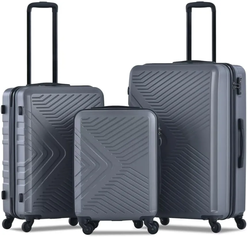 3-Piece Luggage Set (20/24/28 Inch) - ABS Lightweight Hard Shell Suitcases with Spinner Wheels, Lock & 2 Hooks - Carry-On & Checked Luggage for Travel (Gray   ABS)