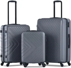 3-Piece Luggage Set (20/24/28 Inch) - ABS Lightweight Hard Shell Suitcases with Spinner Wheels, Lock & 2 Hooks - Carry-On & Checked Luggage for Travel (Gray   ABS)