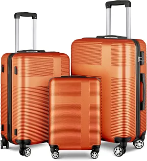 3 Piece Luggage Set with TSA Lock, Durable Lightweight Cross Stripe Suitcase Hardshell Luggage Set with Hooks and 360 Degree Spinner Wheels (20in/24in/28in) Orange As Shown One Size