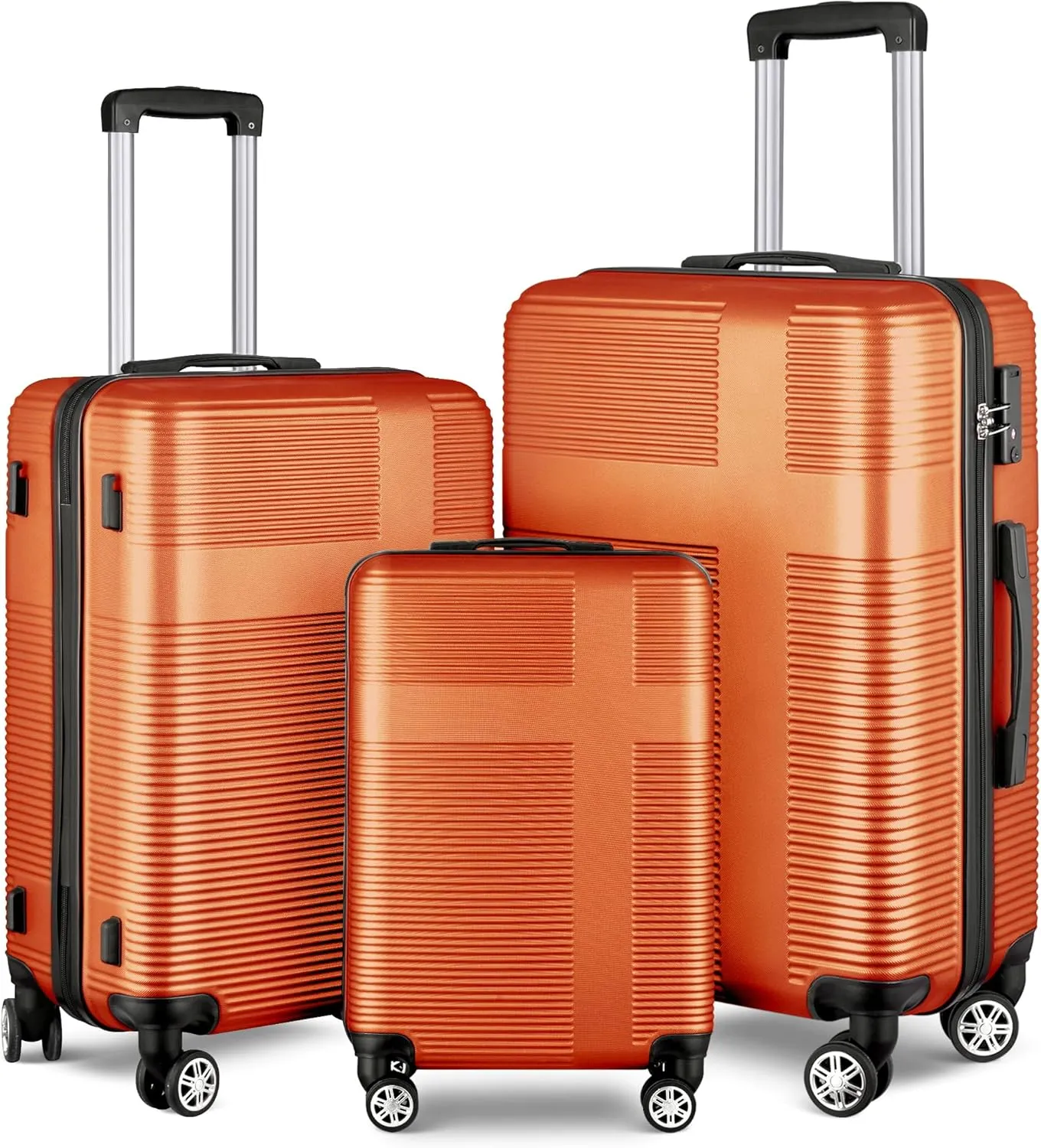 3 Piece Luggage Set with TSA Lock, Durable Lightweight Cross Stripe Suitcase Hardshell Luggage Set with Hooks and 360 Degree Spinner Wheels (20in/24in/28in) Orange As Shown One Size