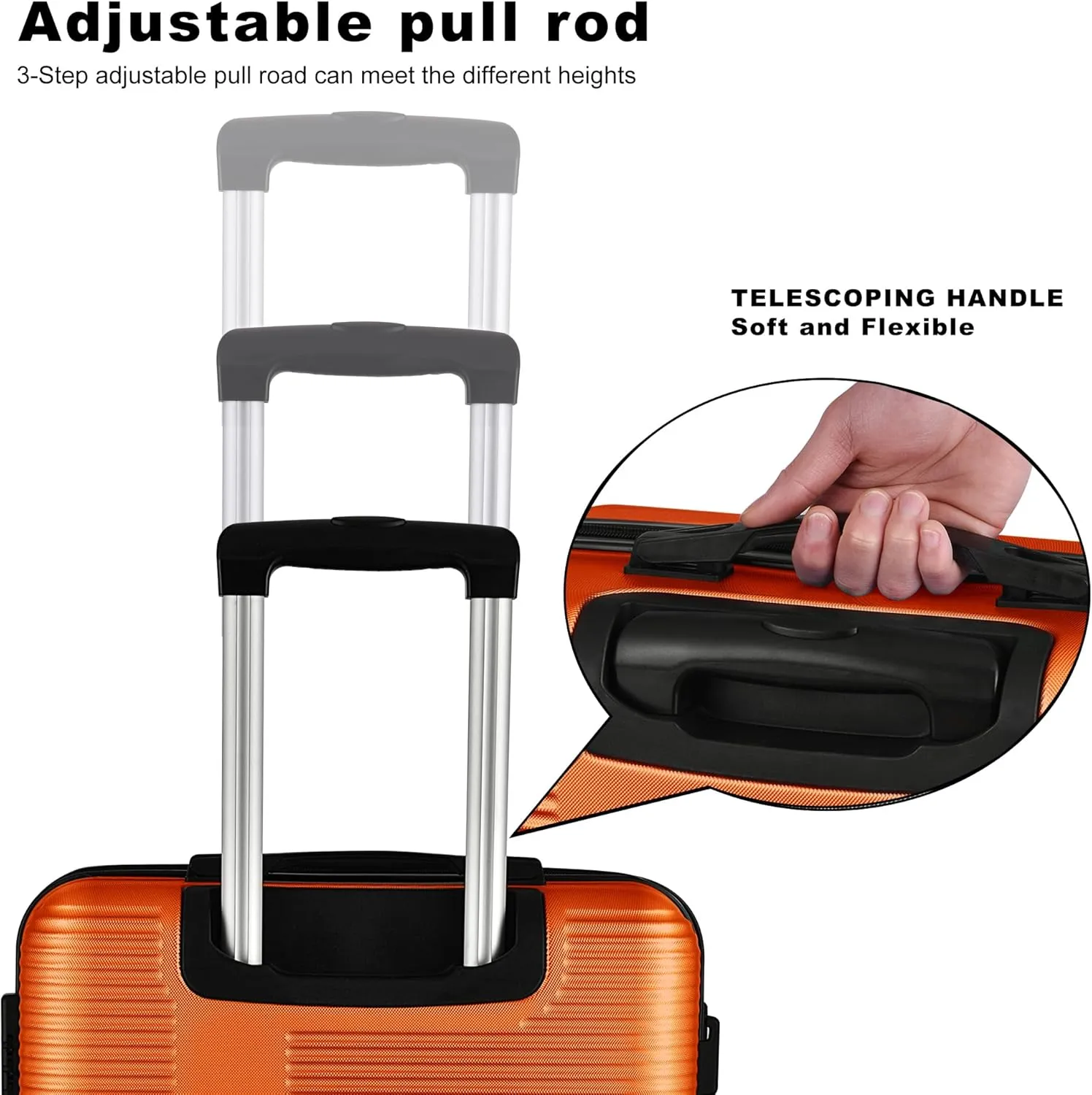 3 Piece Luggage Set with TSA Lock, Durable Lightweight Cross Stripe Suitcase Hardshell Luggage Set with Hooks and 360 Degree Spinner Wheels (20in/24in/28in) Orange As Shown One Size
