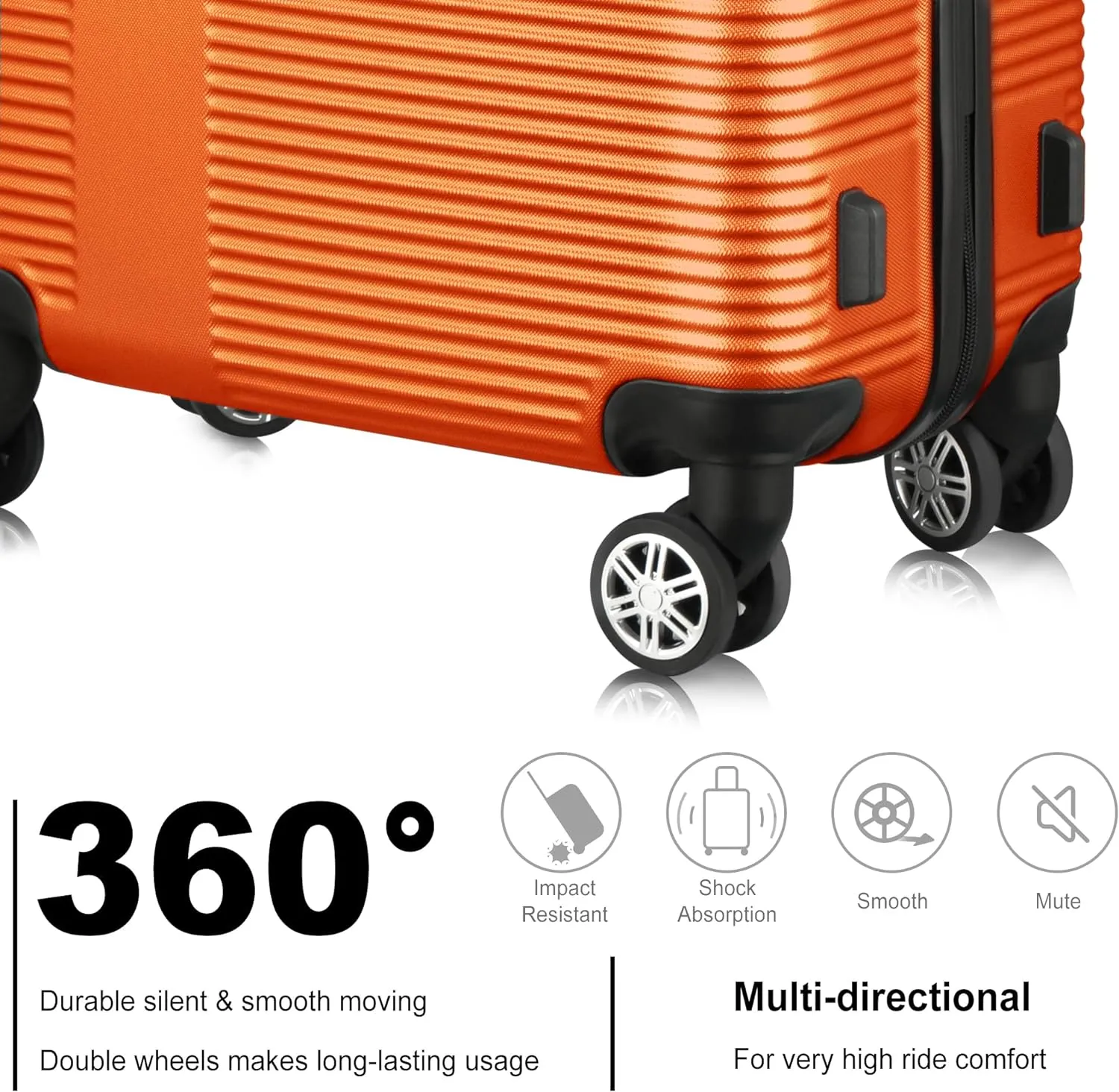 3 Piece Luggage Set with TSA Lock, Durable Lightweight Cross Stripe Suitcase Hardshell Luggage Set with Hooks and 360 Degree Spinner Wheels (20in/24in/28in) Orange As Shown One Size