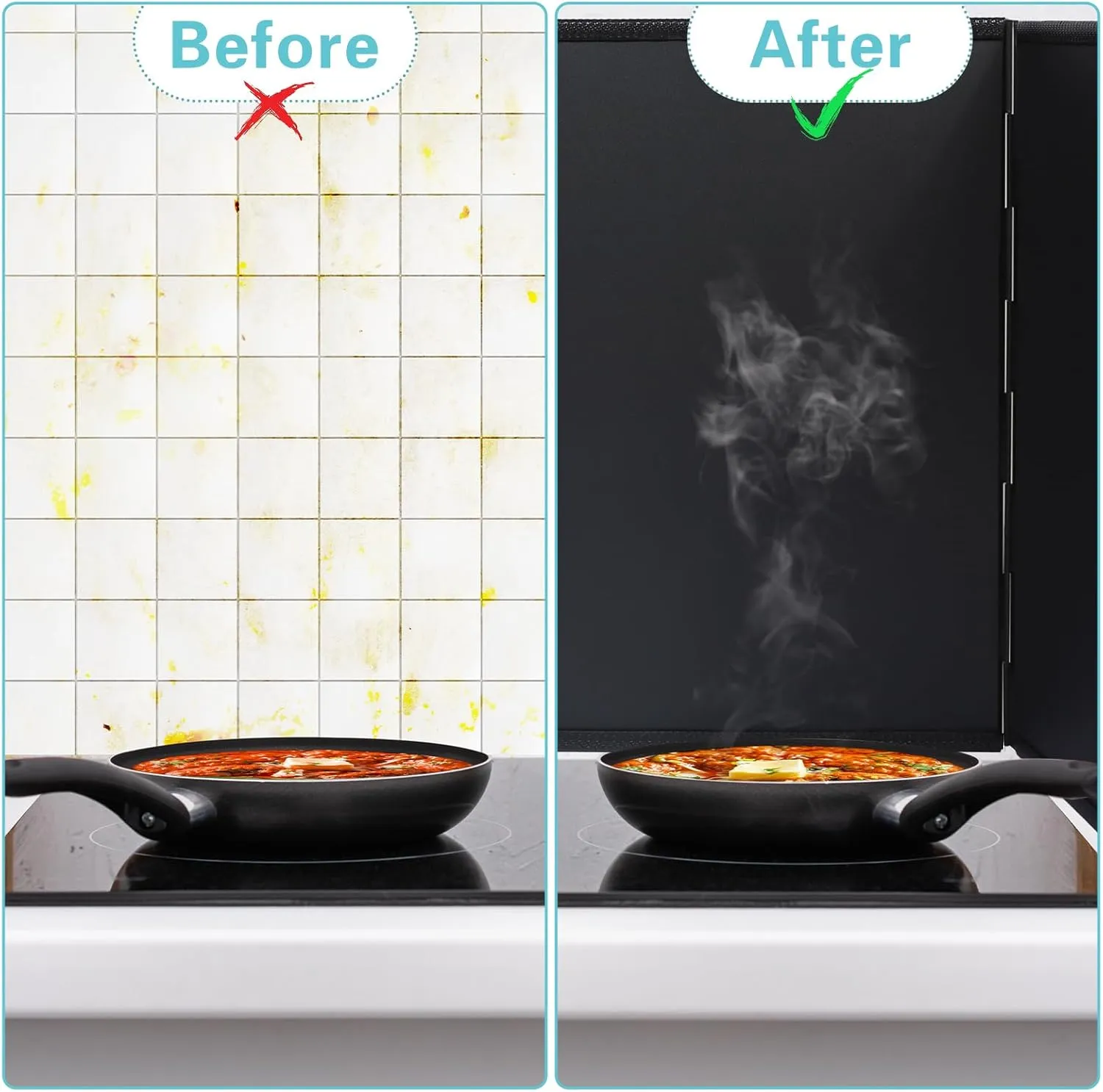 3 Sided Oil Splatter Guard Grease Splatter Guard Stove Splatter Guard, Splatter Guards Splatter Screen for Frying Pan,Large Foldable Splash Guard for Stove Top, Upgrade Steel Splatter Shield,30CM