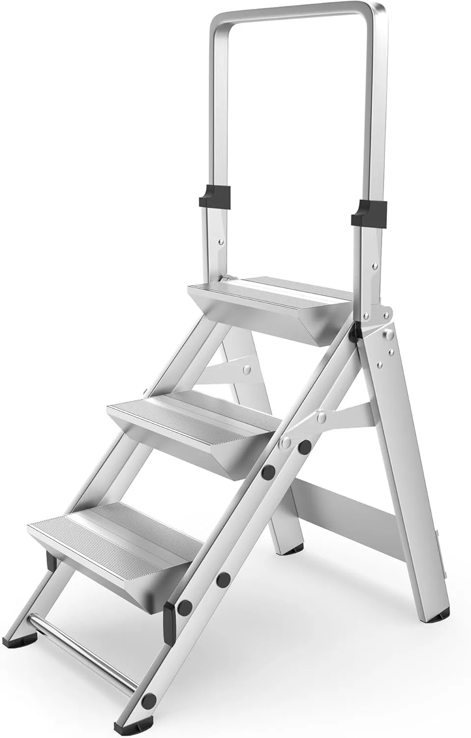 3-Step Ladder, Aluminum Step Stool w/Safety Foldable Handle, Safety Jumbo Stepladder Extra Wide Anti-Slip Pedal, Utility Step Stool Type 1A, Heavy Duty 330 Lbs Rated