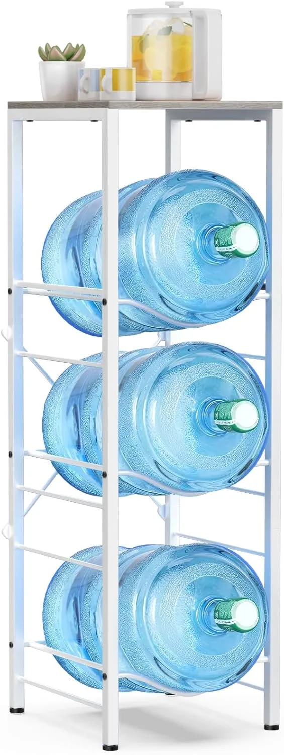 3-tier 5 Gallon Water Jug Holder with Storage Shelf, Detachable 5 Gallon Water Bottle Holder, Jug Stand and Organizer for Kitchen, Office, Living Room, Gray