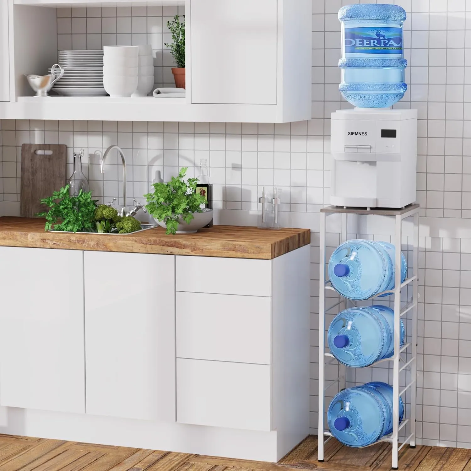 3-tier 5 Gallon Water Jug Holder with Storage Shelf, Detachable 5 Gallon Water Bottle Holder, Jug Stand and Organizer for Kitchen, Office, Living Room, Gray