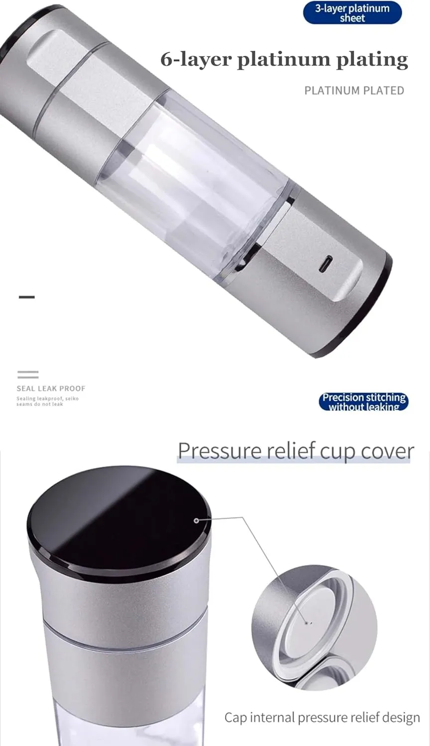 300ml Hydrogen Rich Water Bottle, Alkaline Generator, Portable Healthy Cup, USB Rechargeable Anti-Aging Hydrogen lonizer, Concentration up to 5000-8000PPB