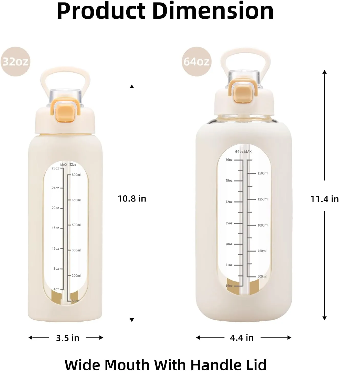 32 oz Glass Water Bolttles with Straw Large Motivational Water Bottle with Time Marker Sports Water Bottles with Silicone Sleeve and Handle Lid Water Jug for Gym Workout
