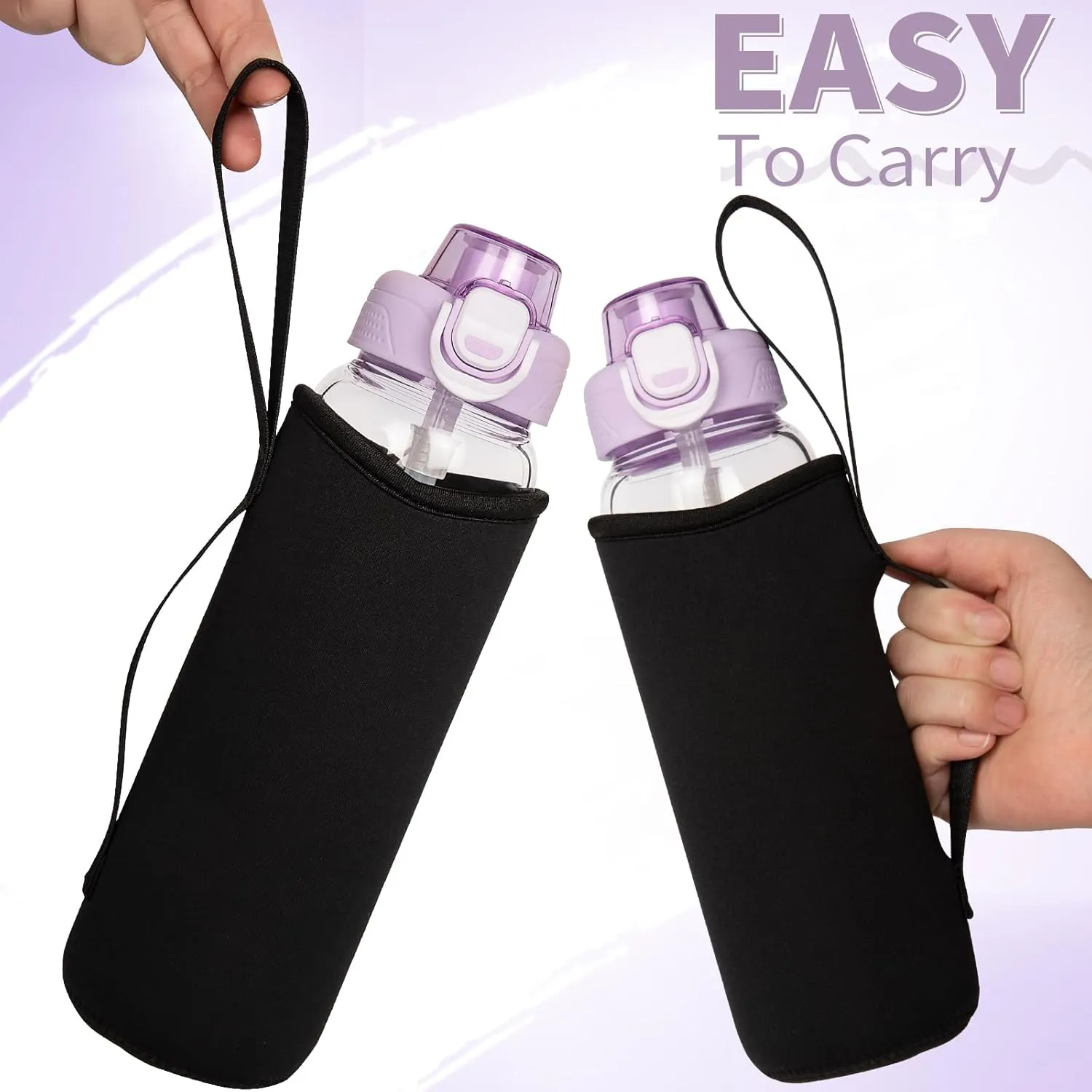 32 oz Sports Glass Water Bottle with Straw & Neoprene Sleeve BPA free Glass Drinking Bottle for Gym, Travel, Smoothie