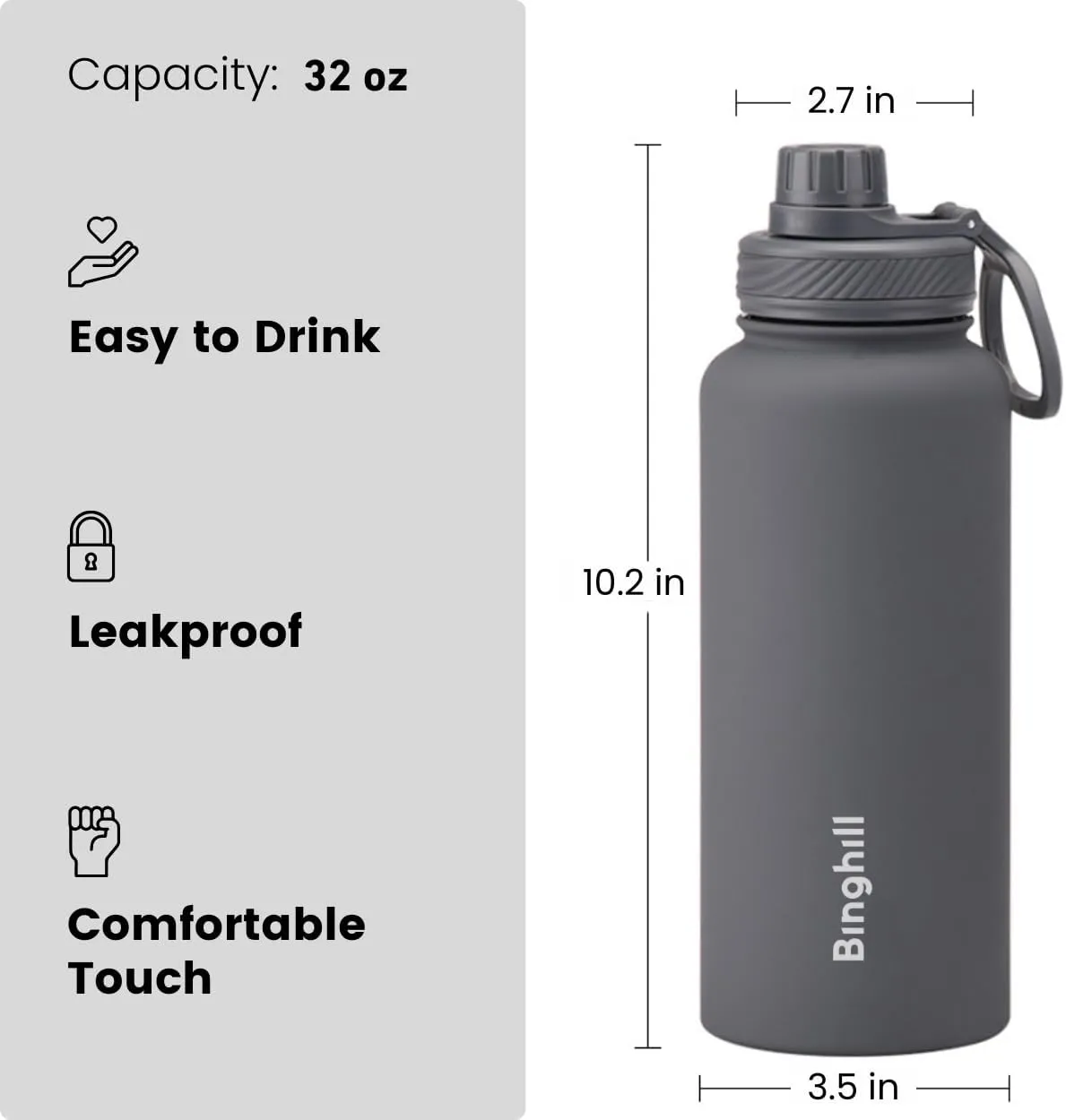 32 oz vacuum insulated stainless steel water bottle with spout lid for cold water drinks, sports, travel, outdoor and school (Indigo)