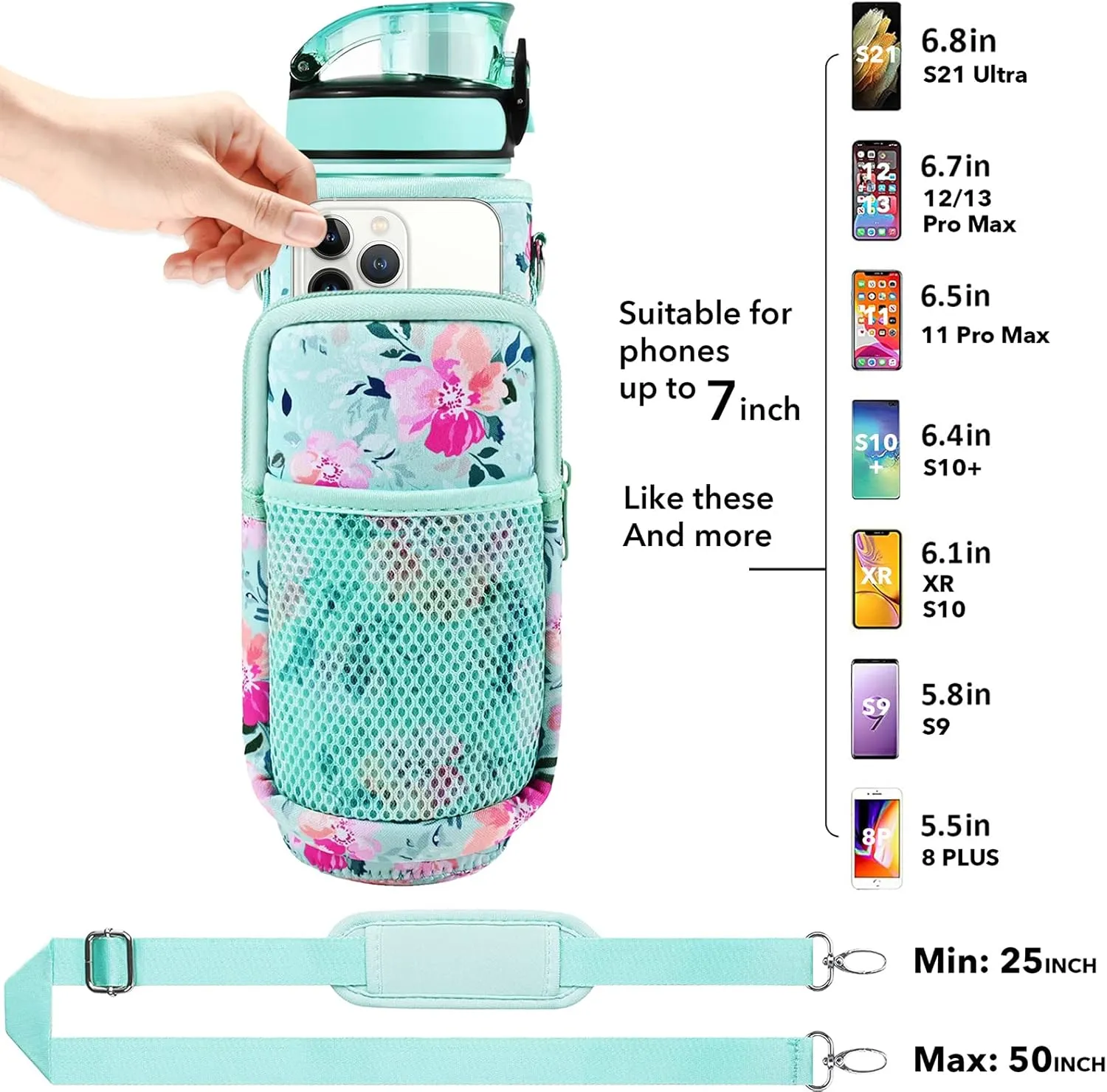32 oz Water Bottles with Straw & Strap, Motivational Water Bottles with Times to Drink, BPA Free Reusable Sports Water Bottle with Sleeve Carrier for Hiking, Travel, Running or Fitness