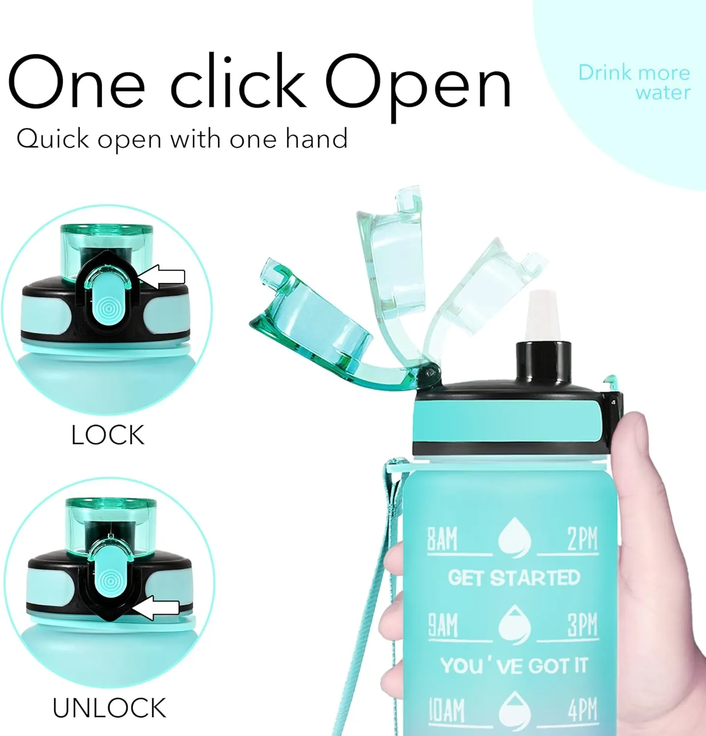 32 oz Water Bottles with Straw & Strap, Motivational Water Bottles with Times to Drink, BPA Free Reusable Sports Water Bottle with Sleeve Carrier for Hiking, Travel, Running or Fitness