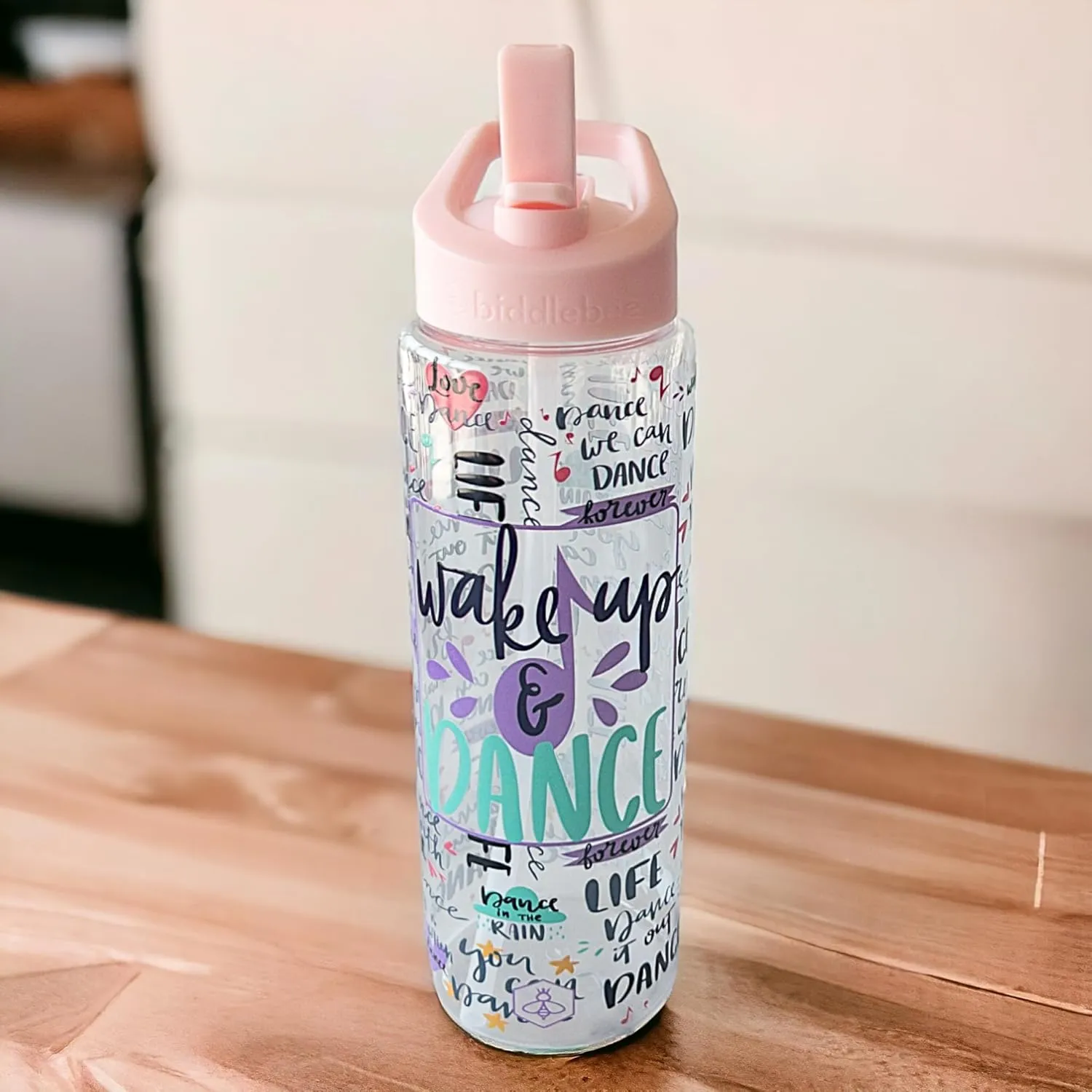 32oz Cheerleader, Dance and Gymnastics Water Bottle with Straw Lid, BPA-Free Reusable Bottle (Wake Up & Dance)