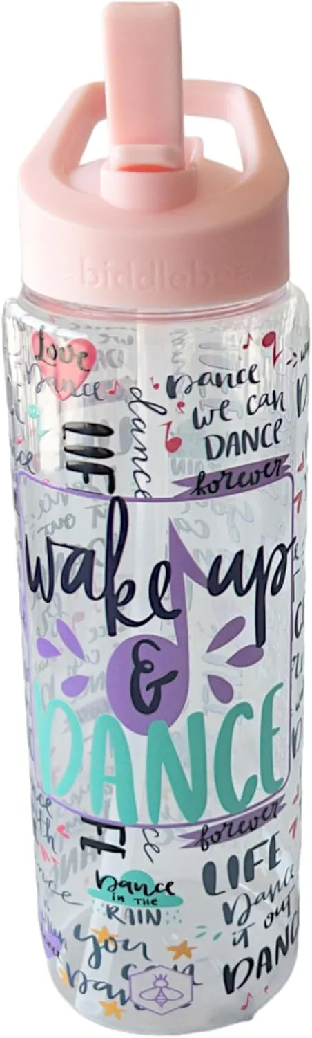 32oz Cheerleader, Dance and Gymnastics Water Bottle with Straw Lid, BPA-Free Reusable Bottle (Wake Up & Dance)