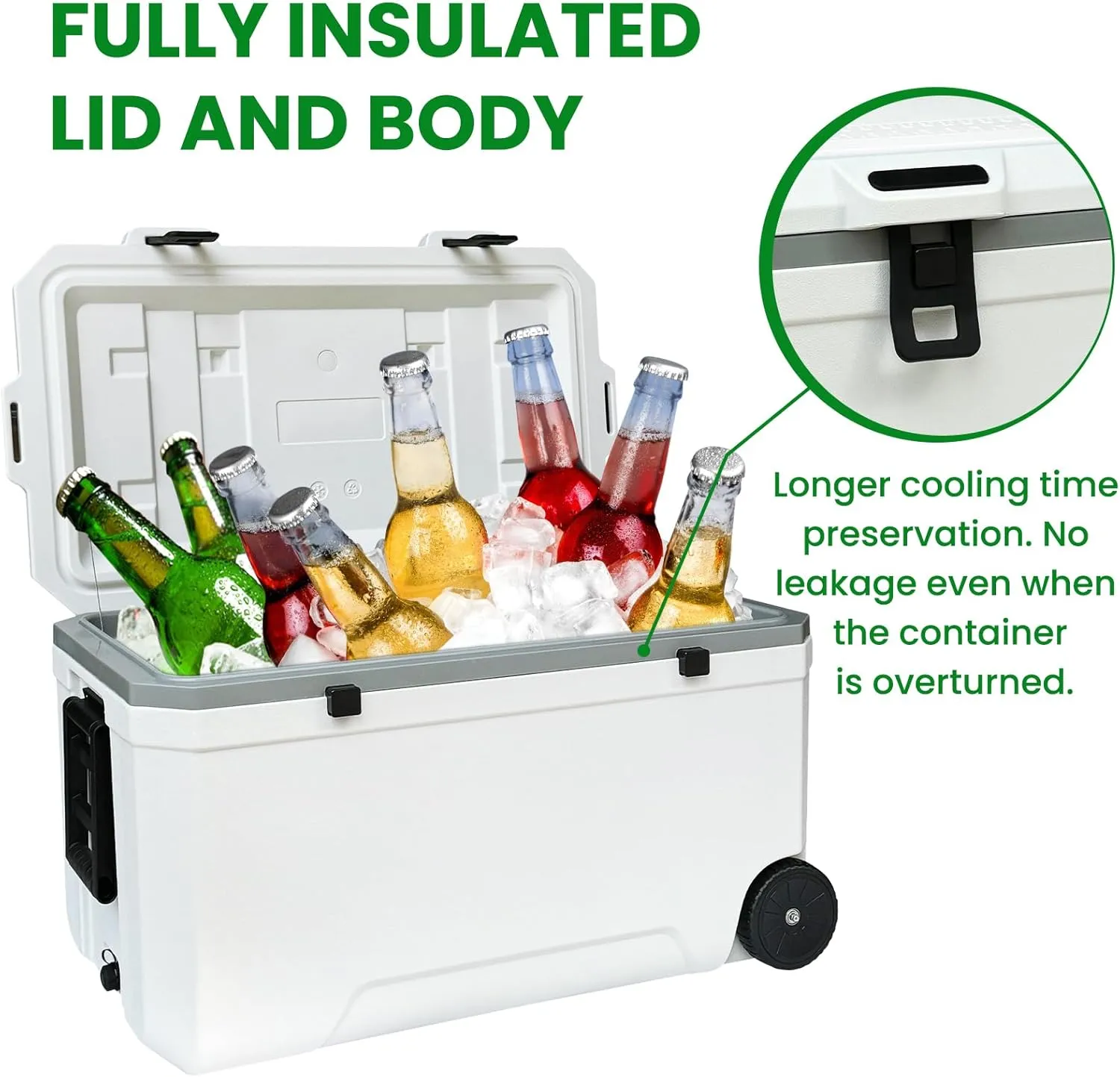 34-127 Quart Insulated Portable Cooler with Heavy Duty Wheels Keeps Ice for up to 5 Days, Great for Drink, Beach, Camping, Tailgating, Sports, & More