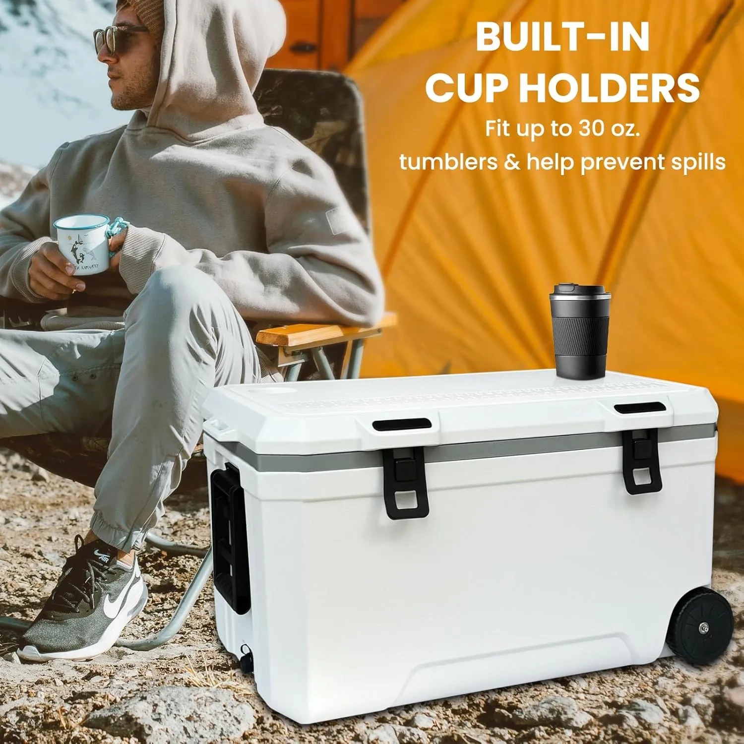 34-127 Quart Insulated Portable Cooler with Heavy Duty Wheels Keeps Ice for up to 5 Days, Great for Drink, Beach, Camping, Tailgating, Sports, & More