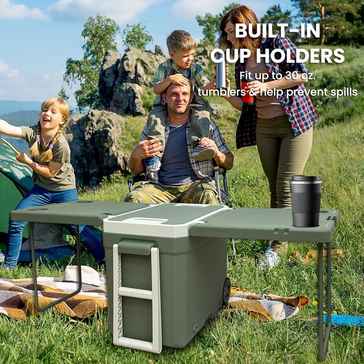 34-127 Quart Insulated Portable Cooler with Heavy Duty Wheels Keeps Ice for up to 5 Days, Great for Drink, Beach, Camping, Tailgating, Sports, & More