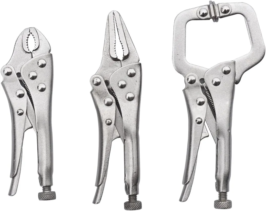 3pc Mini Locking Set 4 in. curved jaw locking, 5in. mini C-clamp,5in. long nose locking
