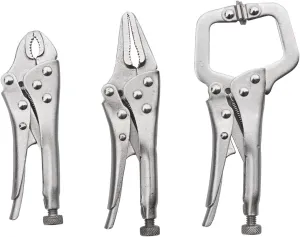 3pc Mini Locking Set 4 in. curved jaw locking, 5in. mini C-clamp,5in. long nose locking