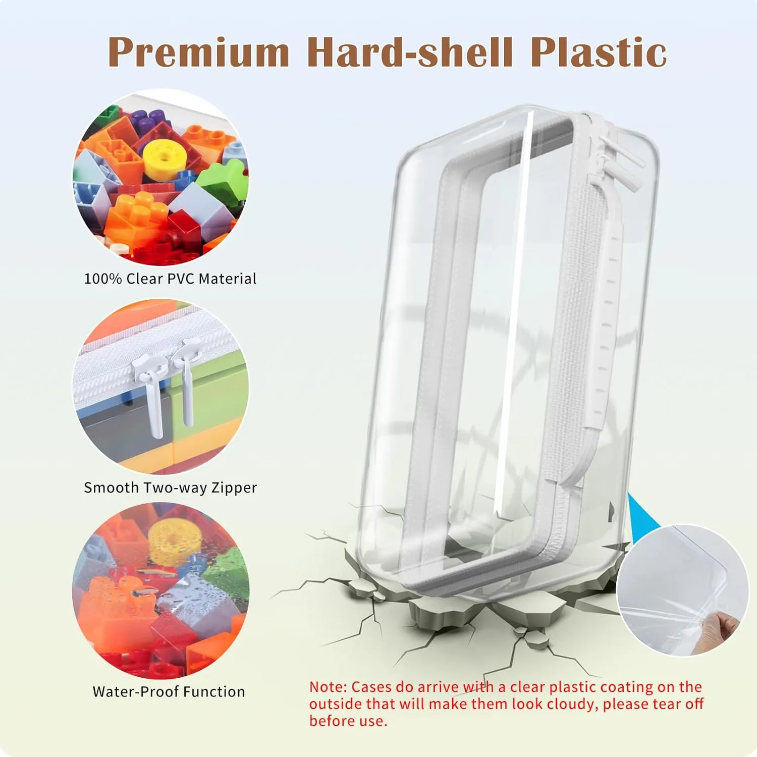 3PCS Clear Hard Shell Zipper Case, Portable Storage Box for Makeup, Toiletry, Travel, Durable and Waterproof Storage Bins, Grade Plastic Zipper Case, Cosmetic Bag (White)