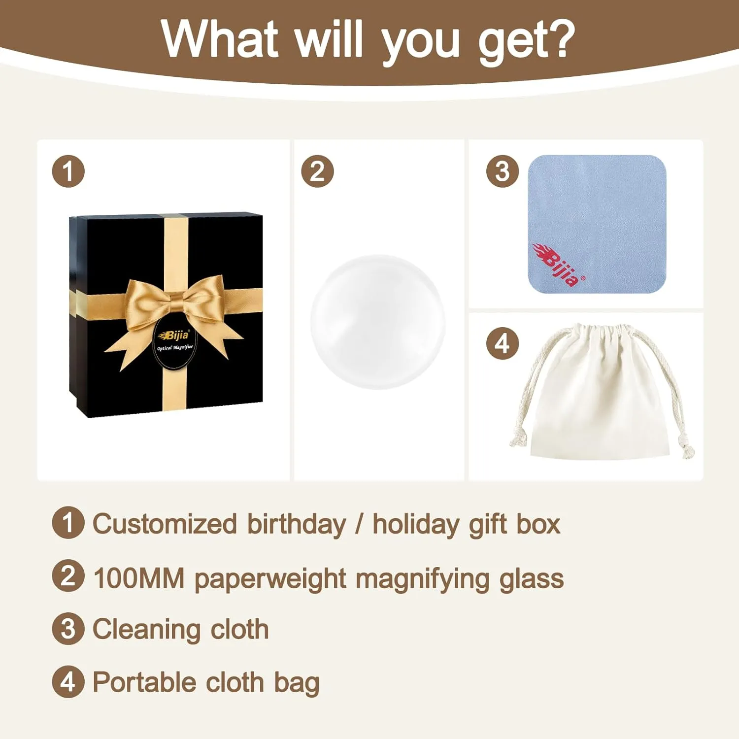 4 Inch Optics Glass Dome Magnifier Paperweight Reading Magnifying Glass Paperweight Optical Half Ball Lens with Gift Box