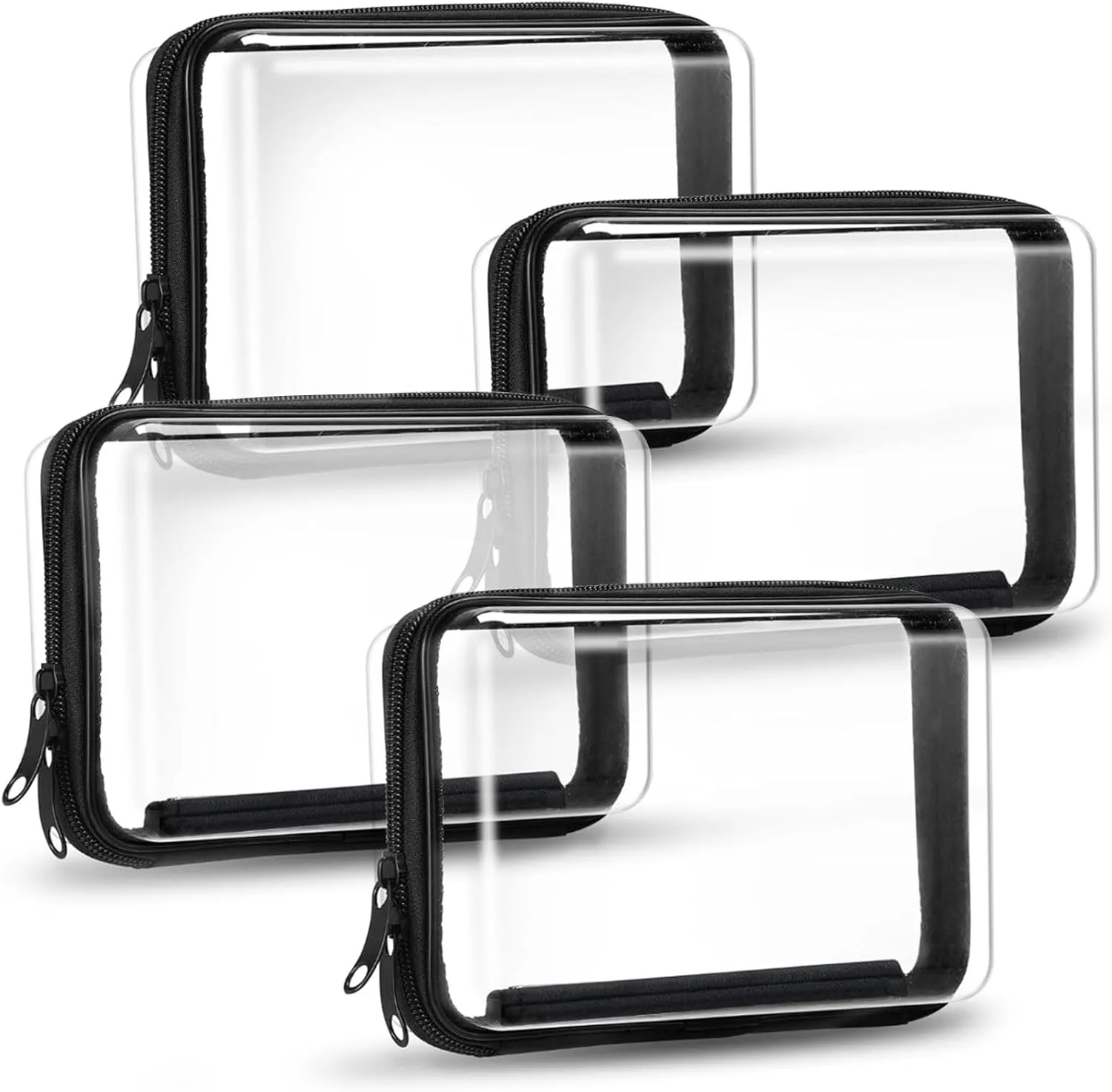 4 Pack Clear Hard Shell Zipper Case Black Hard Plastic Zipper Pouches, Toy Storage Bins, Portable Travel Organizer Cosmetic Bag, 8.7 x 6.1 x 2.4 Inch