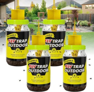 4 Pack Outdoor Fly Traps for Patio, Flies Jar Trap Bottle, Reusable Hanging Gnat Catcher Jar with Lure, Insect Bug Control for Yard, Barns, Stable, Killer Repellent Trap for House