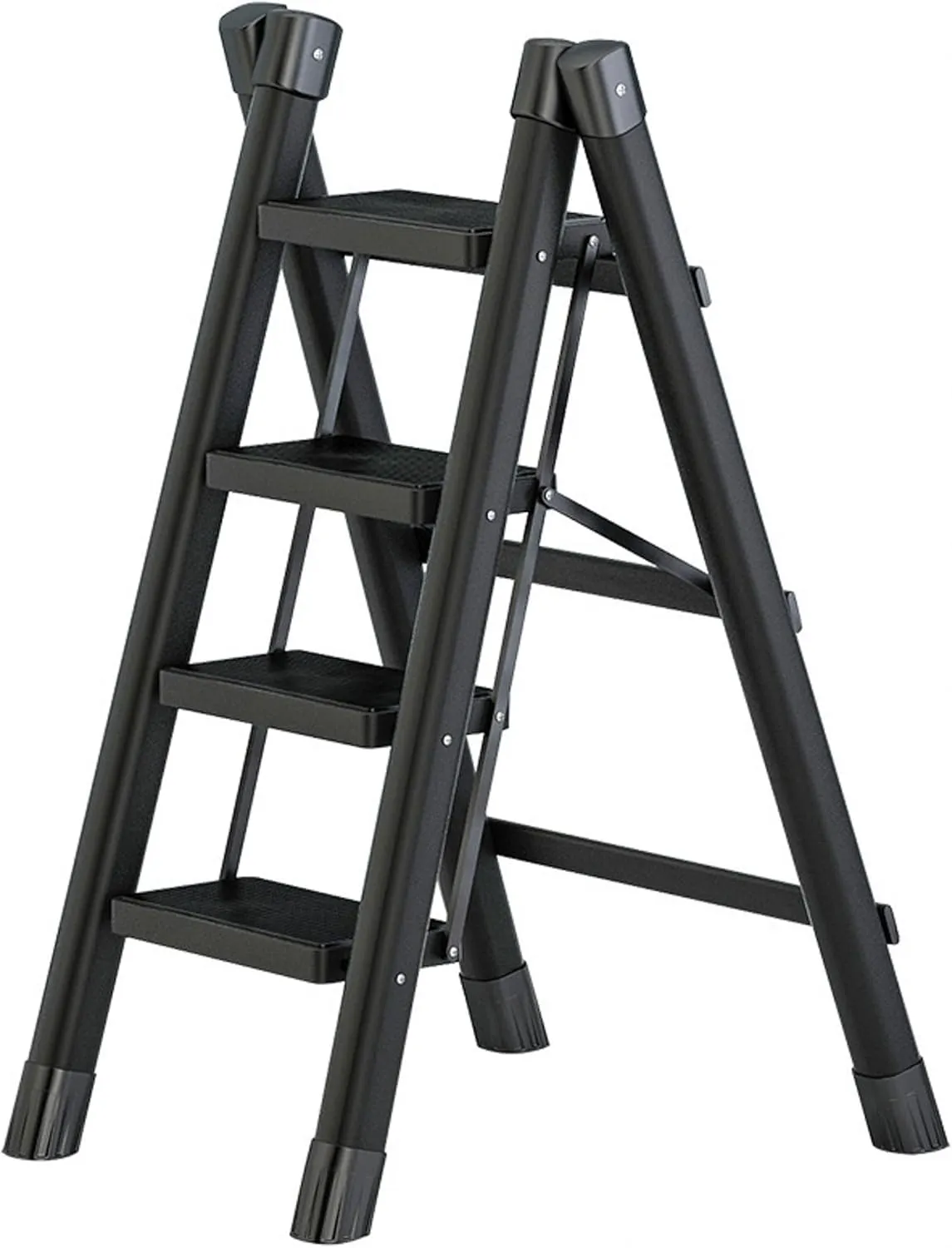 4 Step Folding Portable Step Ladder with Anti-Slip Wide Pedal Aluminum Stepladder Lightweight Step Stool for Office, Household, Library 300lbs - Black