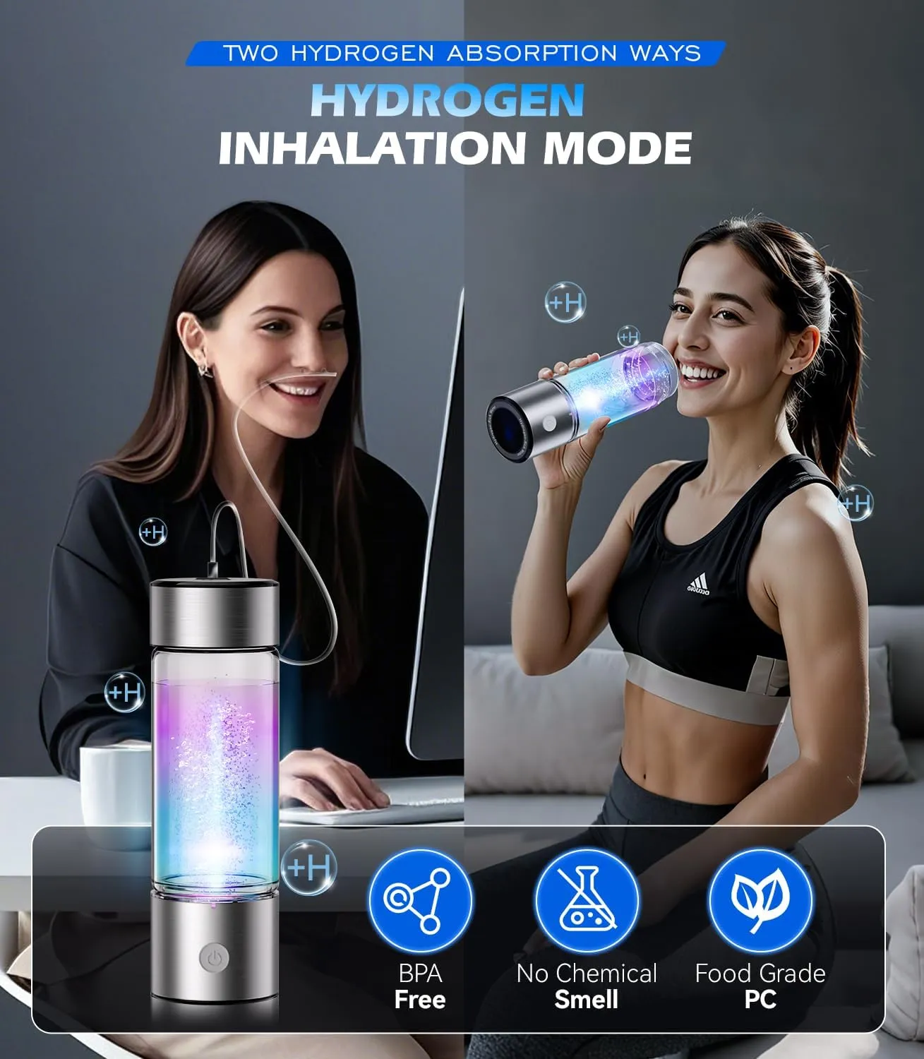 4.0 Upgrade Hydrogen Water Bottle & Hydrogen Absorption 【NO.1-100% Odorless】【SGS Certification - 5000PPB】 Hydrogen Water Bottle - 2025 SPE PEM Technique, Double Hydrogen Content