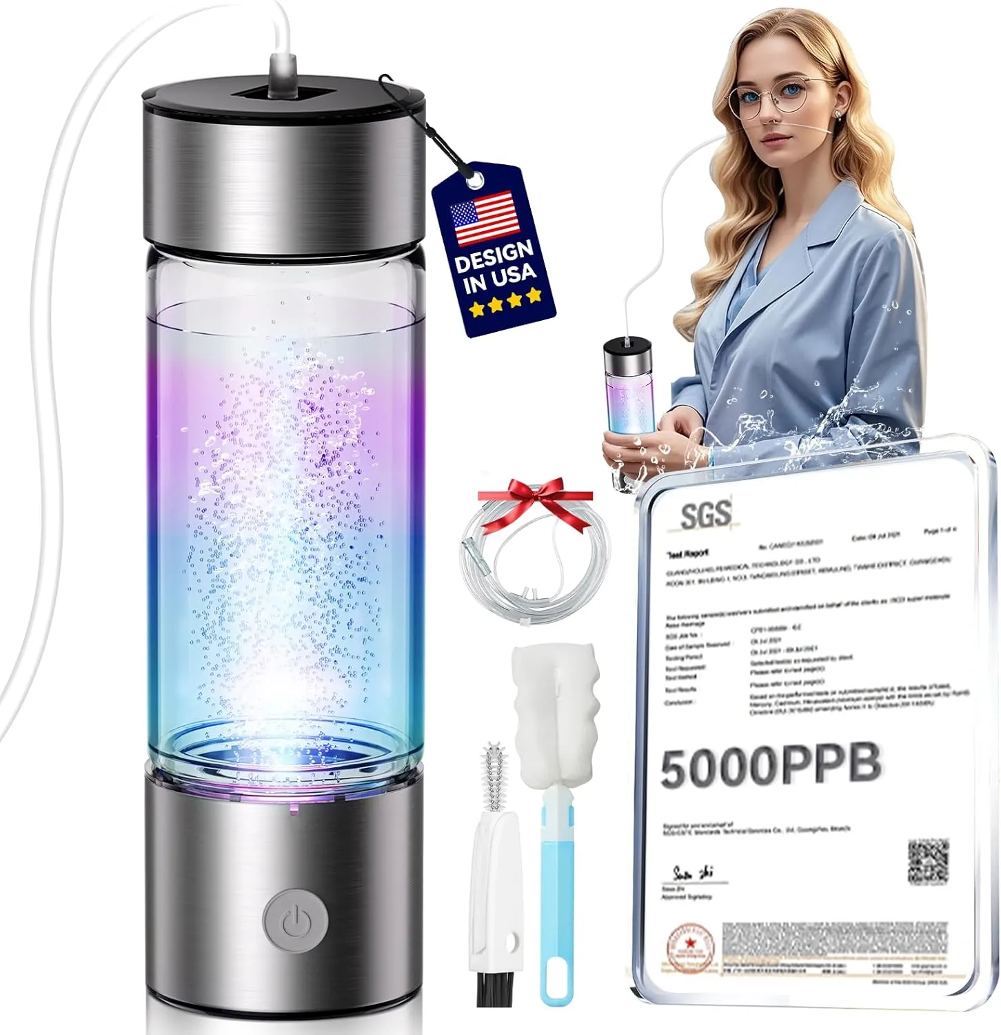 4.0 Upgrade Hydrogen Water Bottle & Hydrogen Absorption 【NO.1-100% Odorless】【SGS Certification - 5000PPB】 Hydrogen Water Bottle - 2025 SPE PEM Technique, Double Hydrogen Content