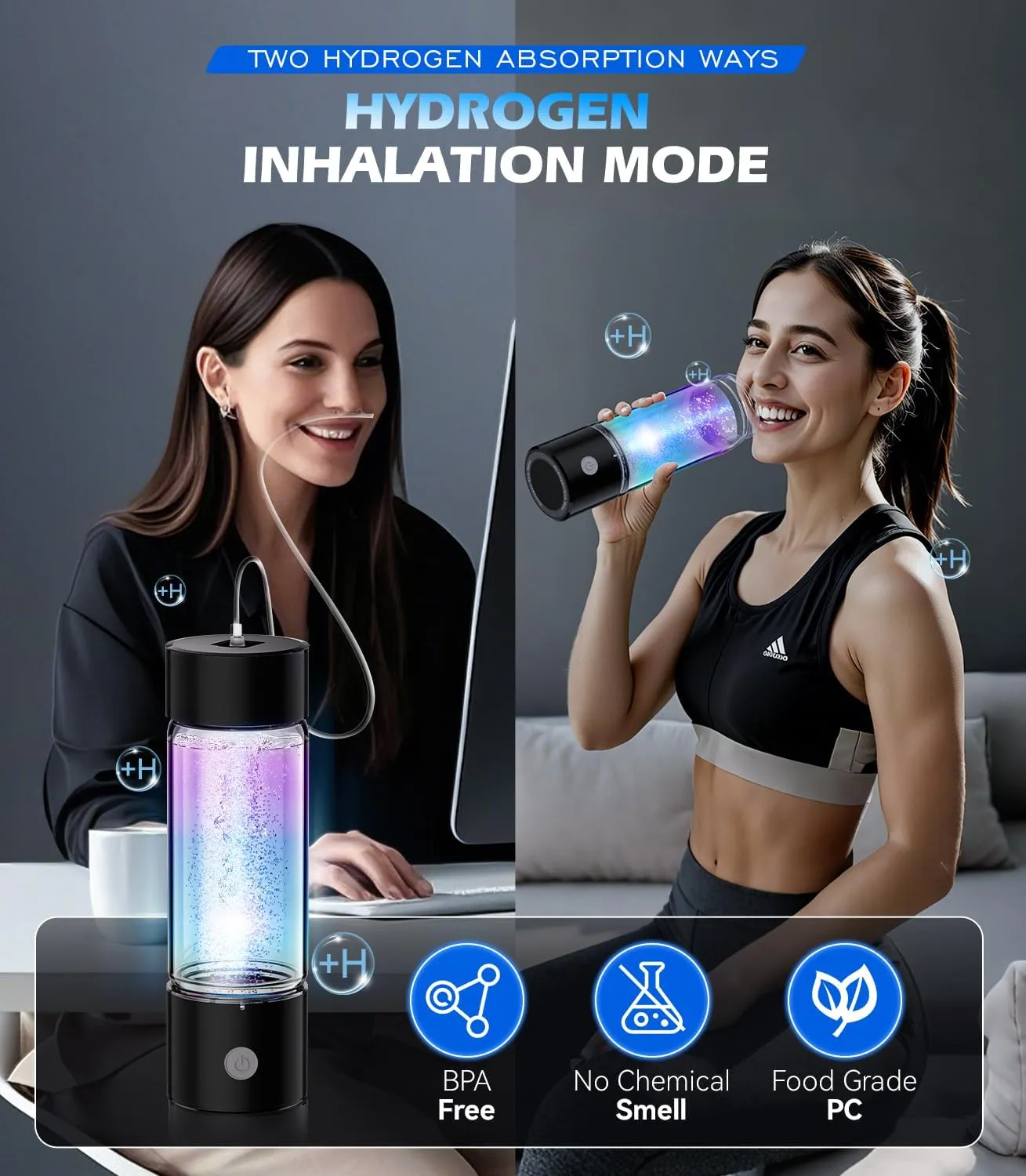 4.0 Upgrade Hydrogen Water Bottle & Hydrogen Absorption 【NO.1-100% Odorless】【SGS Certification - 5000PPB】 Hydrogen Water Bottle - 2025 SPE PEM Technique, Double Hydrogen Content