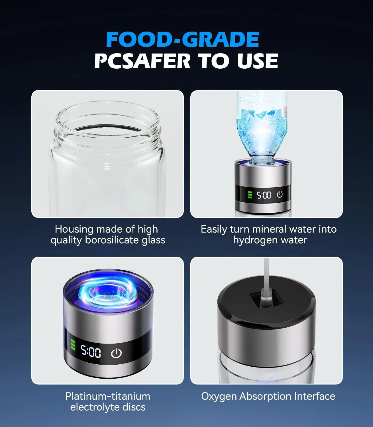 4.0 Upgrade Hydrogen Water Bottle & Hydrogen Absorption 【NO.1-100% Odorless】【SGS Certification - 6000PPB】 Hydrogen Water Bottle - 2025 SPE PEM Technique, Applicable to Various Water