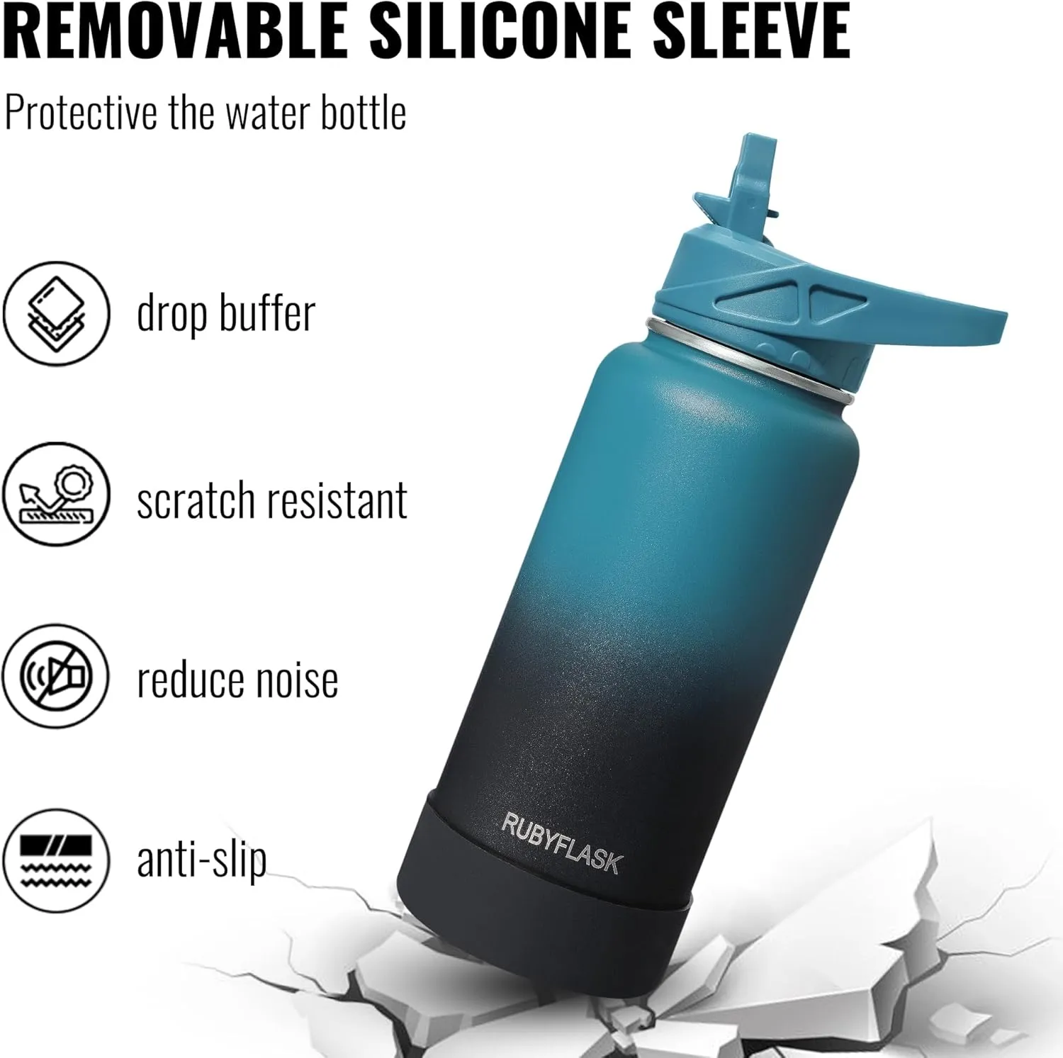 40oz Insulated Water Bottle with Straw, Stainless Steel Metal Vacuum Water Flask, Large Thermos Water bottle with Leakproof 3 Lids for Travel, Camping, Gym Sports Black
