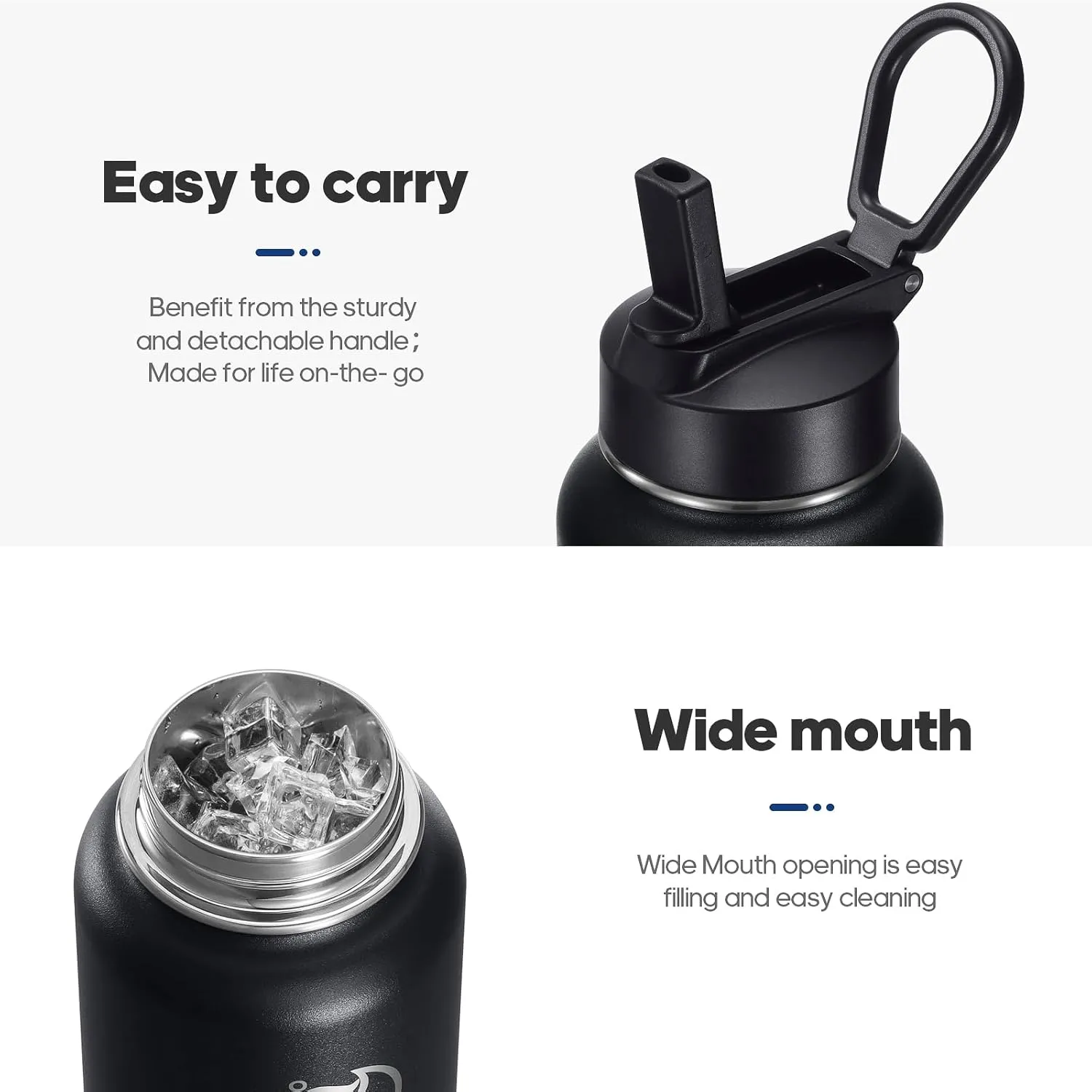 40oz Insulated Water Bottles with 2 Leak Proof Lids(Spout Lid and Straw Lid), Wide Mouth Sport Water Bottle with Straw, Stainless Steel Powder-Coated Water Flask, Double Walled Vacuum Thermos