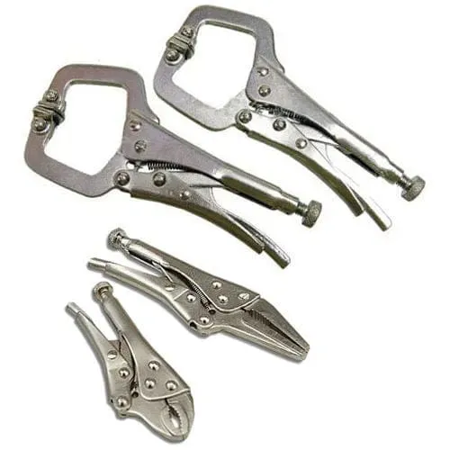 4Pc Mini Adjustable Locking Mole Vice Grip Pliers & 6" Welding Hobby C-Clamp Set