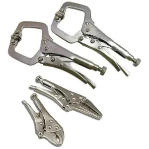 4Pc Mini Adjustable Locking Mole Vice Grip Pliers & 6" Welding Hobby C-Clamp Set