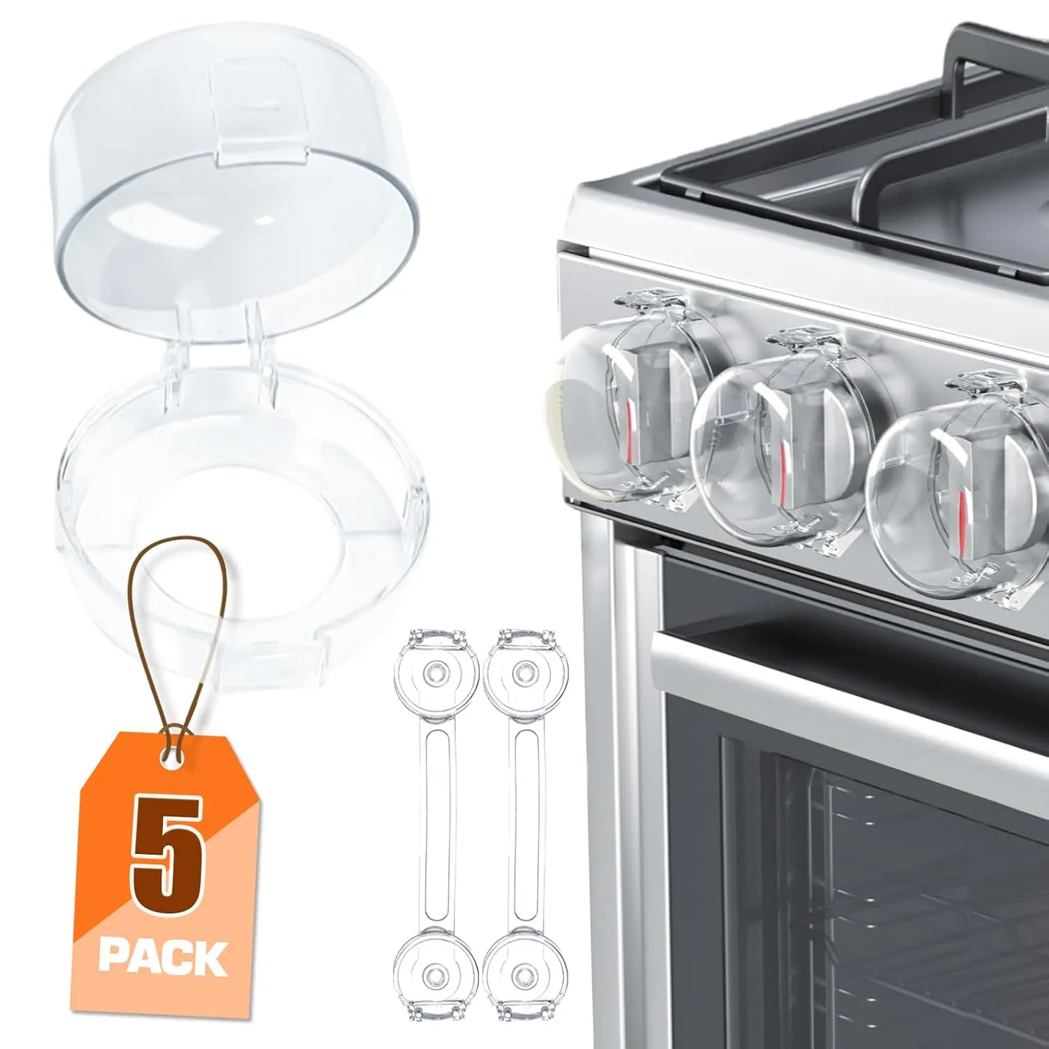 (5   2 PACK) Stove Knob Covers for Child Safety, Child Safety Locks, Stove Knob Safety Covers, Childproof Oven Lock Knob Covers with Adhesive, Prevent Kids/Pets from Gas Stove Knob Locks(Clear)
