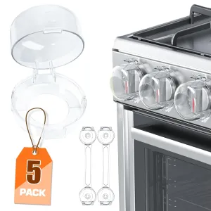 (5   2 PACK) Stove Knob Covers for Child Safety, Child Safety Locks, Stove Knob Safety Covers, Childproof Oven Lock Knob Covers with Adhesive, Prevent Kids/Pets from Gas Stove Knob Locks(Clear)