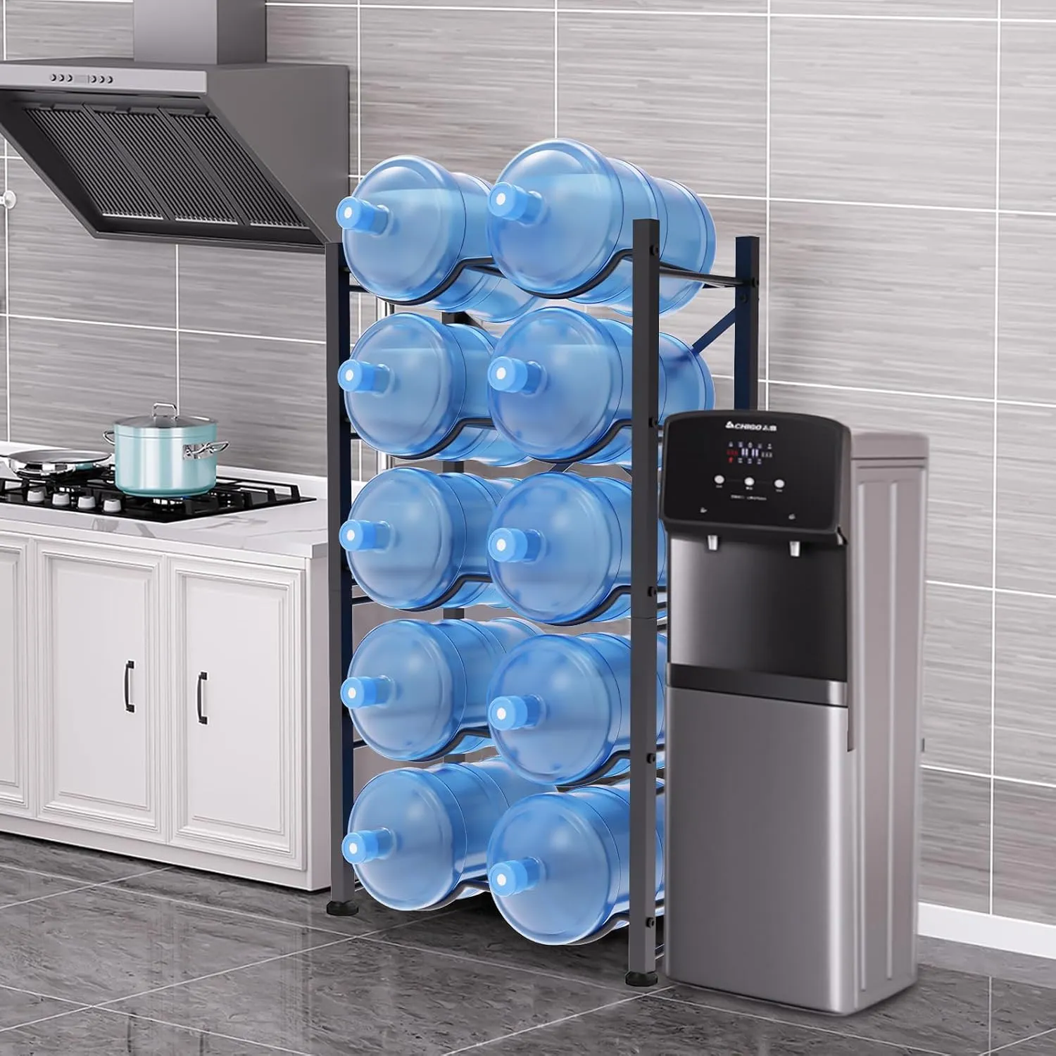 5 Gallon Water Bottle Holder for 10 Bottles, 5 Tiers Double Row Water Jug Holder, Detachable Heavy Duty Water Jug Stand, Water Jug Rack for Office, Kitchen, Garages, Restaurant, and Gym