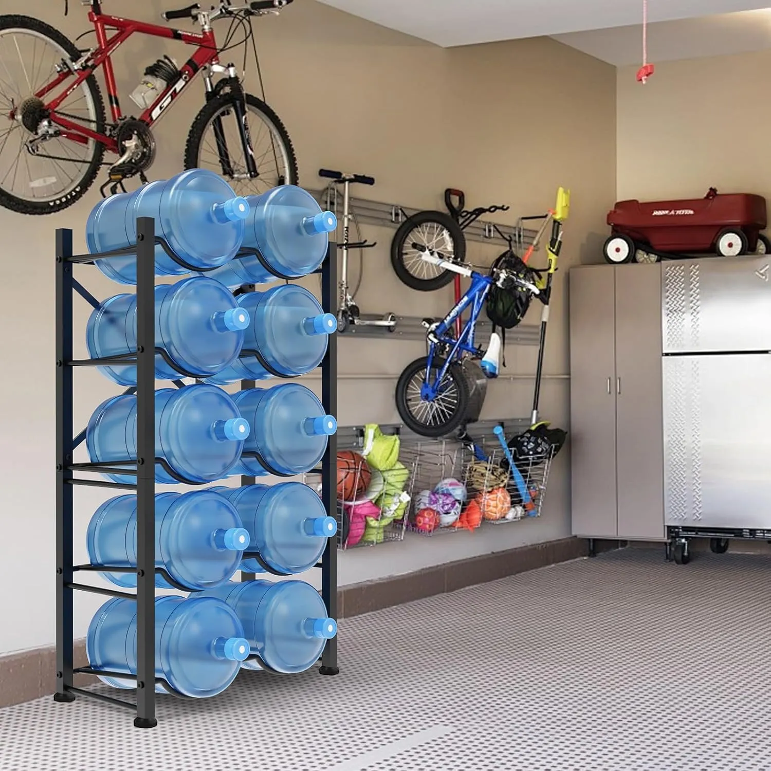 5 Gallon Water Bottle Holder for 10 Bottles, 5 Tiers Double Row Water Jug Holder, Detachable Heavy Duty Water Jug Stand, Water Jug Rack for Office, Kitchen, Garages, Restaurant, and Gym