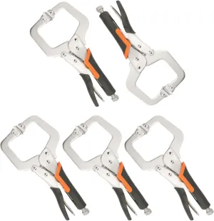 5 Pack 6 Inch C-Clamp Locking Pliers with Rubber Handle, C-Clamp Face, Heavy Duty C Clamp Locking Pliers, Adjustable Vise Grip C Clamps for Woodworking and Home Improvement