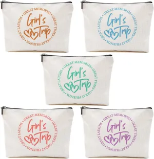 5-Piece Girls' Trip Favors - Makeup Bags for Weekends, Besties & Bridesmaids - Toiletry Bag for Travel, Graduation & Wedding Gifts